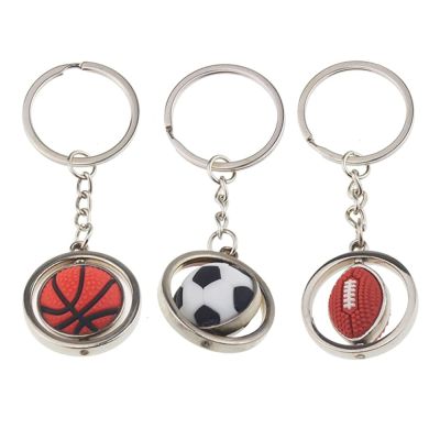 Metal Rotating Car Hanging Souvenir Gifts Rings Golf Key Keychain [hot]Mini Basketball Decoration Sports Rugby Football 3D Creative
