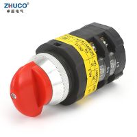 ‘；【=- ZHUCO SZW25-30D/2 25A Red Black Handle Panel Three Position Two Pole Silver Contact Rotary Changeover Cam Switch