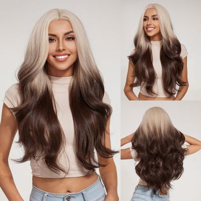 Charmsource White Blonde Ombre Coffee Part Lace Wigs For Women Cosplay Natural Wig Synthetic Lace Hair