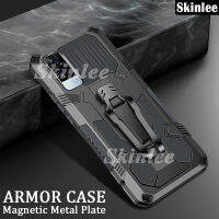 SkinleeเกราะกันกระแทกStandเคสสำหรับVIVO Y31พร้อมคลิปโลหะสำหรับVIVO Y31 2021รถแม่เหล็กกลางแจ้งMountaineeringโทรศัพท์มือถือกรณี