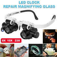 Head-Mounted Magnifying Glass with 2LED Lamp Headband Repair Magnifier Jeweler Loupe Glasses 8X 15X 23X Optical Glass Tool