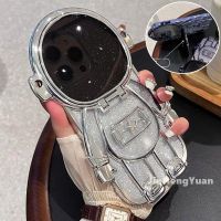 Suitable For Large Astronaut Electroplated Flash Powder Case for IPhone 14 11 12 13 Pro Max Camera Cover Invisible Stand Casing