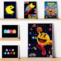 โปสเตอร์ติดผนังเกม Pac-Man ภาพอุปกรณ์เสริมในบ้าน Hiasan Kamar สวยงามบนกำแพงภาพสีผ้าใบตกแต่งศิลปะสำหรับโปสเตอร์ห้อง