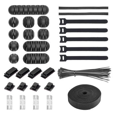 131Pcs Cable Management Cord Organizer Kit,Self Adhesive Cable Clip Holders,Fastening Cable Ties,Hook Loop Cable Straps