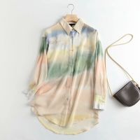 Tangada Women High Quality Retro Tie Dyed Print Chiffon Blouse Long Sleeve Chic Female Casual Loose Shirt 4C159