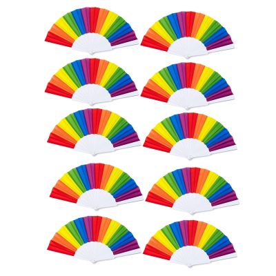 10 Pack Rainbow Folding Fans , Hand Held Pride Fan Gay Pride LGBT Fans for Parties Festival Events Dance Supplies