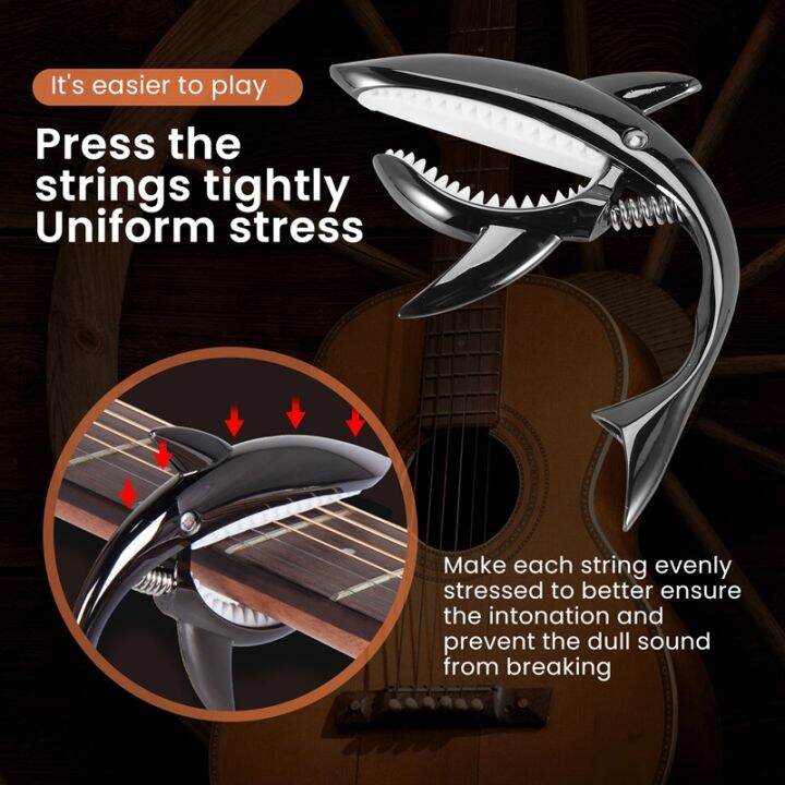 shark-guitar-capo-zinc-alloy-capo-for-acoustic-electric-classical-guitars-and-bass-ukulele-capo-with-pick