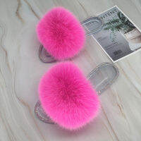 Fur Slides For Women Furry Slides Female Fluffy Slippers With Fur Jelly Slipper Transparent Sandals Women Summer Flip Flops 2021