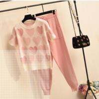 Fashion womens suit  autumn new small taller casual knitted long-sleeved top + trousers two-piece hot sale