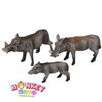 Monkey Toys - โมเดลสัตว์ Boar หมูป่า พ่อแม่ลูก ชุด 3 ตัว (จากหาดใหญ่)