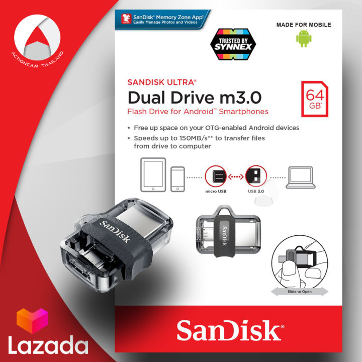 sandisk-ultra-dual-drive-m3-0-64gb-sddd3-064g-g46-แฟลชไดร์ฟ-สำหรับ-สมาร์ทโฟน-และ-แท็บเล็ต-android-เมมโมรี่-แซนดิส