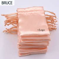 Satin Drawstring Pouch High Grade Champagne Silk Jewelry Bag Necklace Bead Storage Gift Wrapping Sachet Soft Print Logo 50PCS