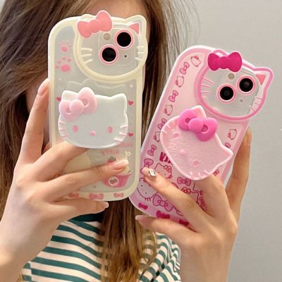 กรณีโทรศัพท์การ์ตูน Sanrio Hello Kitty กรณีโทรศัพท์พร้อมขาตั้งสำหรับ Iphone 14/13 กรณีการ์ตูน Apple 12