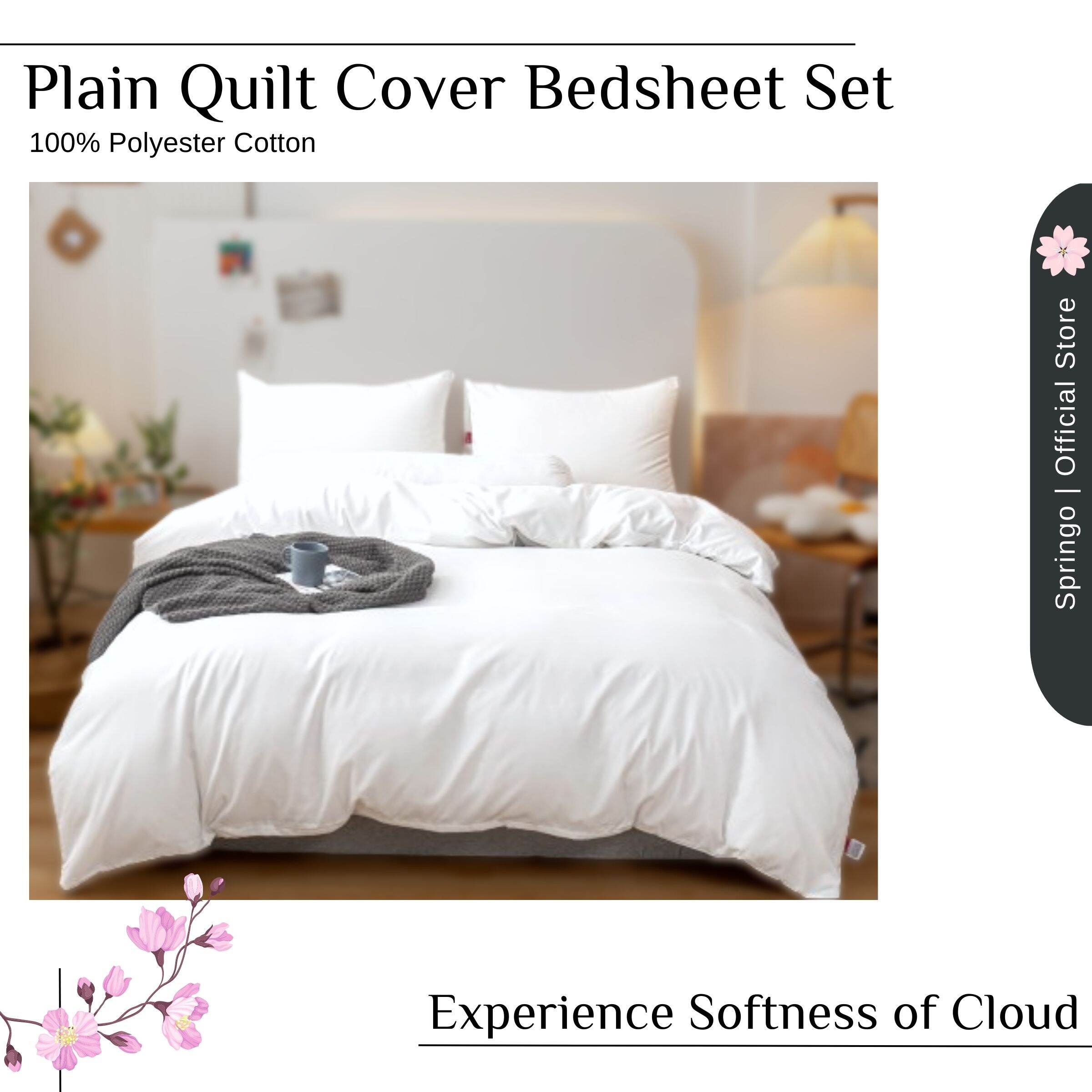 Plain Bedsheet Set With Quilt Cover Cadar Set Sarung Comfort Ready Stock Minimalist