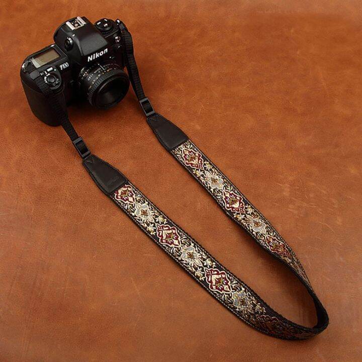 cam-in-8411-embroidered-camera-strap-soft-cotton-digital-camera-neck-strap-leather-lanyard-adjustable-length