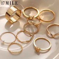 17MILE 10Pcs/Set Fashion Retro Gold Ring Set Luxury Pearl Star Rings Elegant Women Accessories Jewelry Gifts