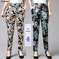 middle-aged and elderly womens pants high-waisted elastic flower large-sized grandma for women