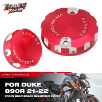 ด้านหน้าด้านหลังอ่างเก็บน้ำเบรกปกคลุมสำหรับ890 DUKE R 2021 2023อุปกรณ์มอเตอร์ไซค์ของเหลวถังปั้มน้ำมันหมวกอลูมิเนียม CNC โลโก้