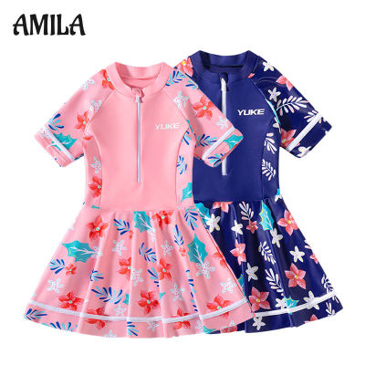 AMILA Childrens swimsuit: summer girls mid-size childrens one-piece swimsuit, new quick-drying sunscreen girls swimsuit