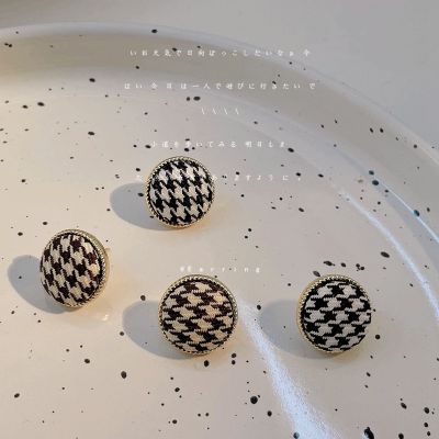 [COD] Houndstooth Very good earrings 925 silver needle-plated 14K round geometric fabric live