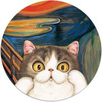 【 Cw】cute Cat Round Mouse Pad แผ่นรองเมาส์ยางกันลื่นขนาดเล็กคอมพิวเตอร์และแล็ปท็อปแผ่นรองเม้าส์สำหรับโต๊ะทำงาน Gaming Decor