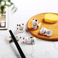 Little Cat Pen Holder Restaurant Chopstick Pillow Integrated Chopstick Holder Maneki-neko Ceramic Chopstick Rack Chopstick Pillow Hotel Chopstick Pillow