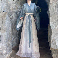 โบราณ Wei Jin Hanfu ผู้หญิงฤดูร้อนปกแปดกระโปรงแหวกทุกวันผอม-ชุดสูทสำหรับคนสูง