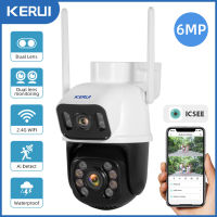 KERUI Icsee กล้อง IP Wi-Fi เลนส์คู่6MP ไร้สายกลางแจ้งความปลอดภัยในบ้านตรวจจับของมนุษย์หน้าจอคู่การบันทึกภาพของกล้องวงจรปิด