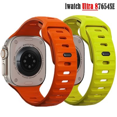 ♙✘▪ Soft Silicone Strap For Apple Watch Ultra Band 49mm 44mm 45mm 42mm 41mm 40mm 38mm sport Watchband iwatch Serise 8 7 6 5 bracelet
