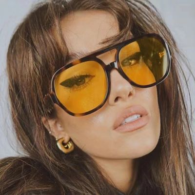 Vintage Oversized Sunglasses Women Fashion Brand Big Frame Sun Glasses Female Yellow Ins Trends Pilot Eyewear Oculos De Sol