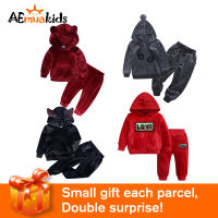 Baby Boys Girls Velvet Hooded Clothing Mickey Set Kids Jacket Coat Pants Suit Sports Tracksuits Toddler Children Clothes Set