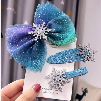 Christmas Snowflake Hair Accessories Crystal Hair Clips for Women Winter Hair Ties Girls Hairpins Blue Hair Scrunchies