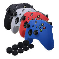 Silicone Cover Skin Case For Microsoft Xbox One X &amp; Xbox One S Controller X 4(Black&amp;White&amp;Red&amp;Blue) With Pro Thumb Grips X 8