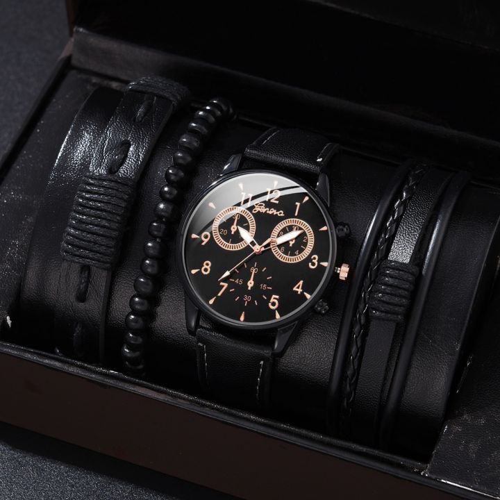 4pcs-ผู้ชายหรูหราแฟชั่นออกแบบหนังควอตซ์นาฬิกาผู้ชายนาฬิกาของขวัญ-montre-homme-relogio-masculino-ไม่มีกล่อง