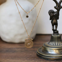 Vintage Double Layers Stainless Steel Baroque Jewelry for Women Flower Texture Coin Pendant Plated 18k Gold Necklaces for Women