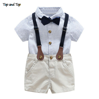 Top and Top Summer Toddler Baby Boys Clothing Sets Short Sleeve Bow Tie Shirt+Suspenders Shorts Pants Formal Gentleman Suits