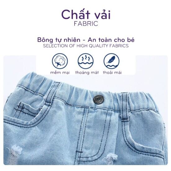 Quần jean bé trai xiaile quần short cho bé họa tiết phối rách chất bò mềm - ảnh sản phẩm 4