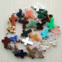 【hot】℗☬✧  Wholesale 50pcs/lot  Fashion hot sell natural stone mixed assort cross pendants Charms fit Necklaces making