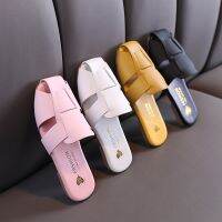 Summer Leather Slippers Weave Children Inside Shoes Girls Princess Sheos Mules Cover Toe Slides Household Slipper Shoe