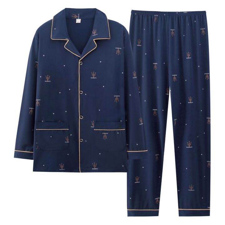 muji-high-quality-spring-and-autumn-mens-pajamas-pure-cotton-long-sleeved-plus-fat-xl-cotton-home-clothes-mens-spring-and-summer-thin-suits