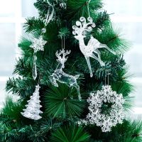 Transparent Elk Snowflake Pendants Christmas Tree for Home Party Wedding Decoration Kids Hanging Pendant Xmas Gifts
