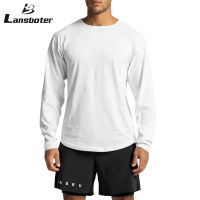 Lansboter เสื้อยืดผู้ชาย,แขนยาวเสื้อยืดกีฬาคอกลมสีทึบง่ายและอเนกประสงค์