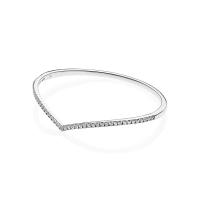 Original 925 Sterling Silver Shimmering Wish With Crystal pan Bracelet Bangle Fit Bead Charm Fashion Jewelry