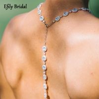 Efily Luxury Cubic Zirconia Backdrop Necklace Wedding Accessories Jewelry Long Crystal Back Chain Necklace For Bride Dresses