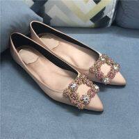 ✨beautysia✨ Sicily Size 35-44 Women Plus Size Flat Shoes Korean Fashion Wild Satin Rhinestone Pointed Flat Shoes Bridesmaid Flat Shoes Wedding Shoes