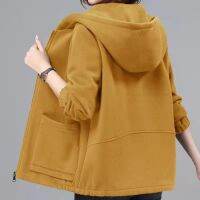 Plus กำมะหยี่หนา Hooded Cardigan เสื้อกันหนาวผู้หญิง2022ใหม่ Warm Age-ลดแขนยาวขนาดใหญ่หลวมสบายๆเสื้อสั้น