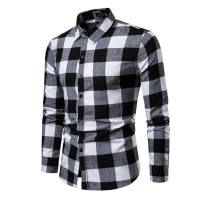 Mens Long-sleeved Korean Style Trendy Autumn Mens Plaid Shirt