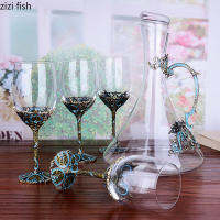 Glass Wine Glasses Jugs Decanters Goblet High Foot Cup Creative Household Furnishing Zinc Alloy Relief Pattern Wine Cups Kettles