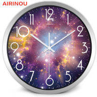 Airinou the Moon Starry Sky and Mars 3 Styles ,Glass&amp;Metal Silent Movement Wall Clock,Children Room Museum Theme Park Decorate