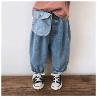 2021 spring autumn boys girls pocket loose denim pants 1-6 years toddler kids casual all-match jeans